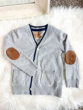 Hope & Henry Size XXS (3-4 Yrs) Gray Cardigan Sweater with Elbow Patches
